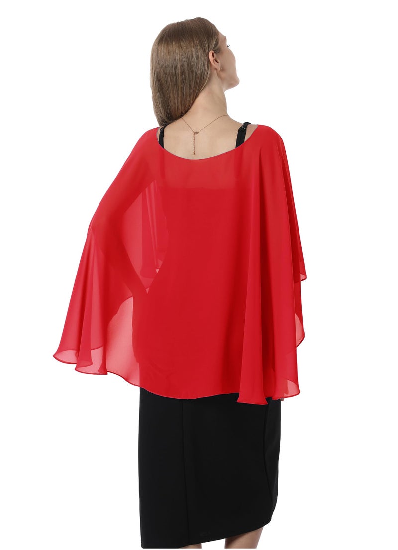 Hotshawl Capelets for women Chiffon Cape Shawls and Wraps for Evening Dress Wedding Capes Cover Up (Red) - Image 5